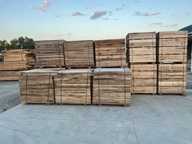 Warehouse with stacked wooden pallets